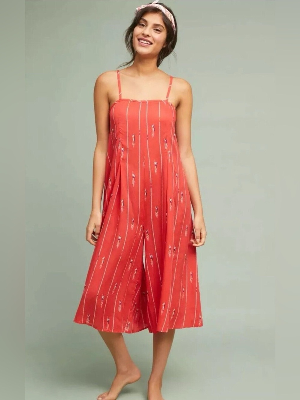 Anthropologie Virginia Swimmer Crop Jumpsuit Red S